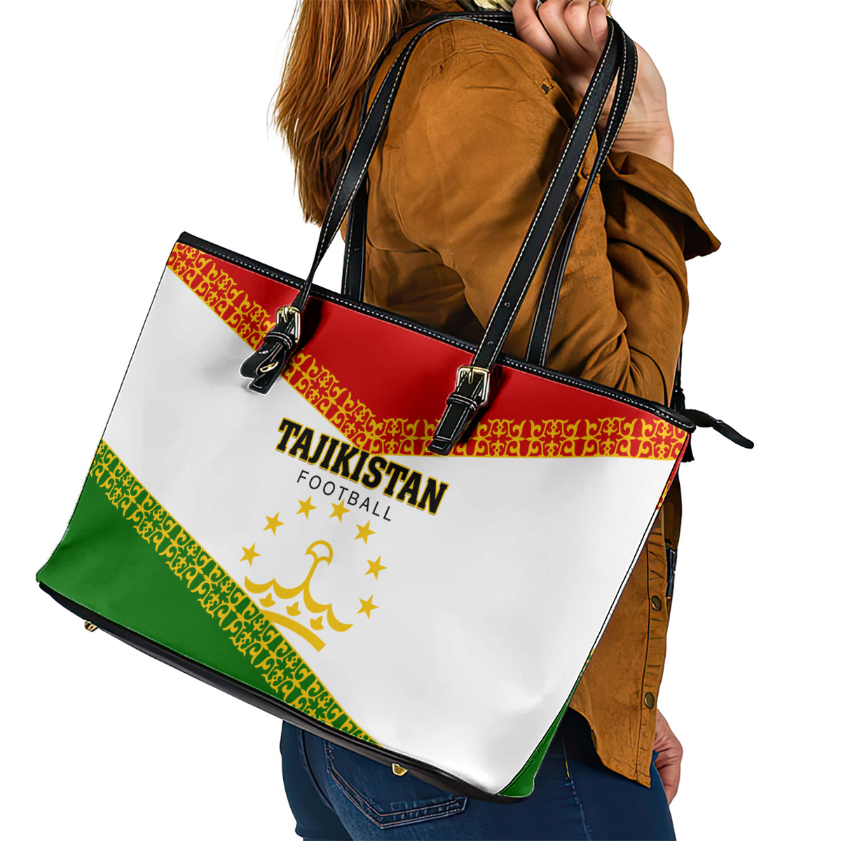 Tajikistan Football Leather Tote Bag Come On Tadzhikistan - Wonder Print Shop