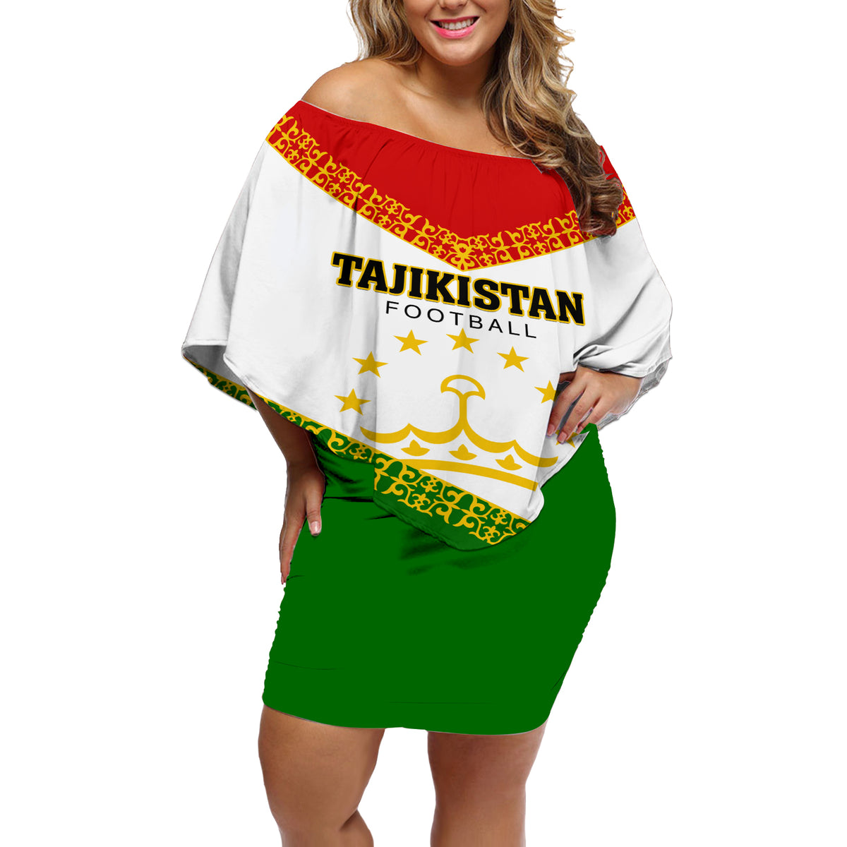 Tajikistan Football Off Shoulder Short Dress Come On Tadzhikistan - Wonder Print Shop