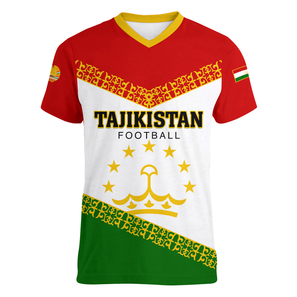 Tajikistan Football Women V Neck T Shirt Come On Tadzhikistan - Wonder Print Shop