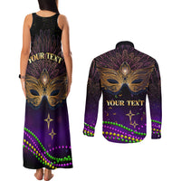 Mardi Gras 2024 Couples Matching Tank Maxi Dress and Long Sleeve Button Shirt Carnival Mask Special Version - Wonder Print Shop