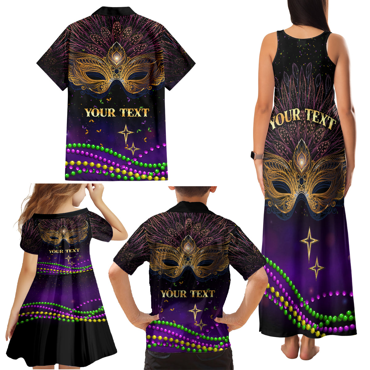 Mardi Gras 2024 Family Matching Tank Maxi Dress and Hawaiian Shirt Carnival Mask Special Version - Wonder Print Shop