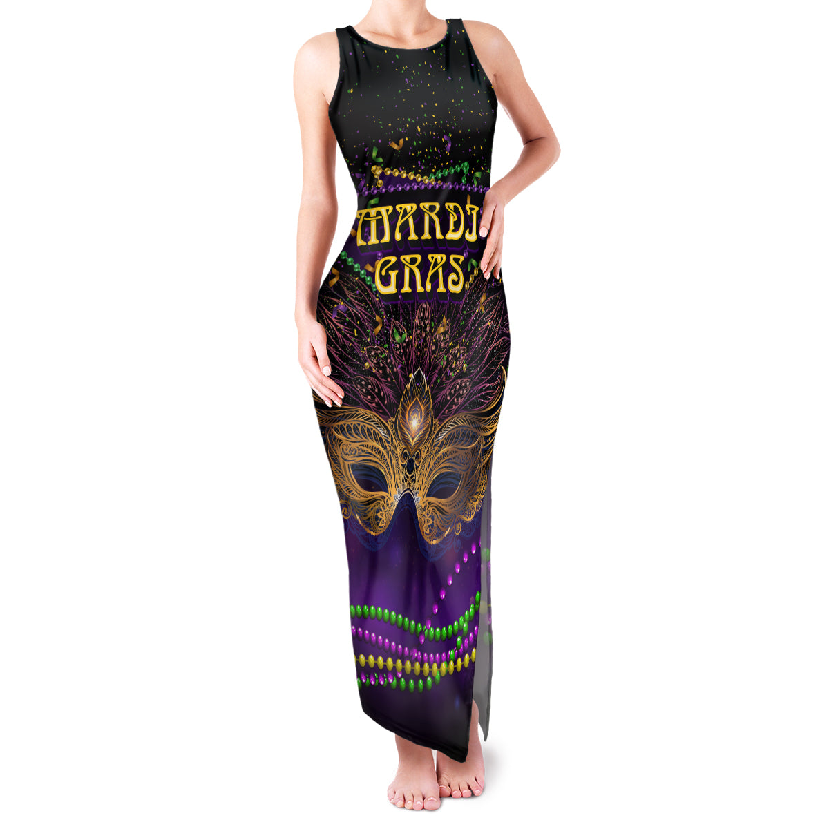 Mardi Gras 2024 Family Matching Tank Maxi Dress and Hawaiian Shirt Carnival Mask Special Version - Wonder Print Shop