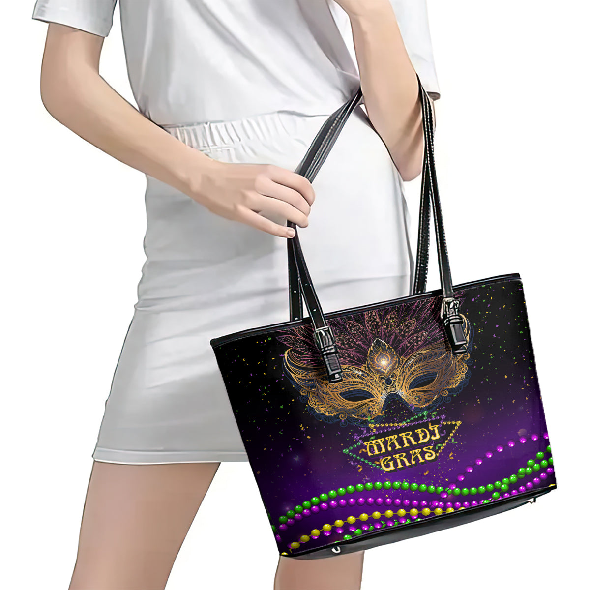 Mardi Gras 2024 Leather Tote Bag Carnival Mask Special Version - Wonder Print Shop