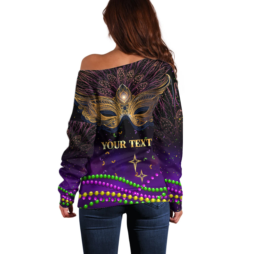 Mardi Gras 2024 Off Shoulder Sweater Carnival Mask Special Version - Wonder Print Shop