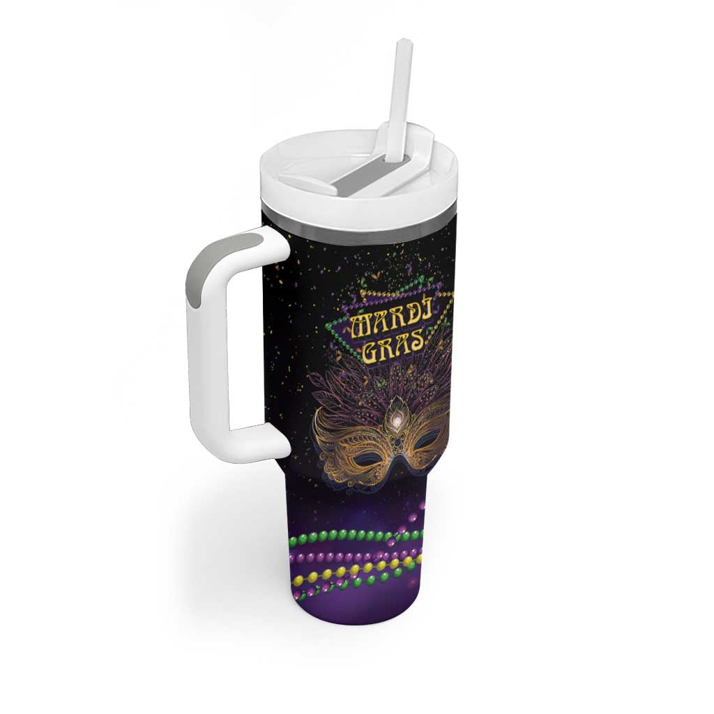 Personalized Mardi Gras Tumbler With Handle Carnival Mask Special Version - Wonder Print Shop