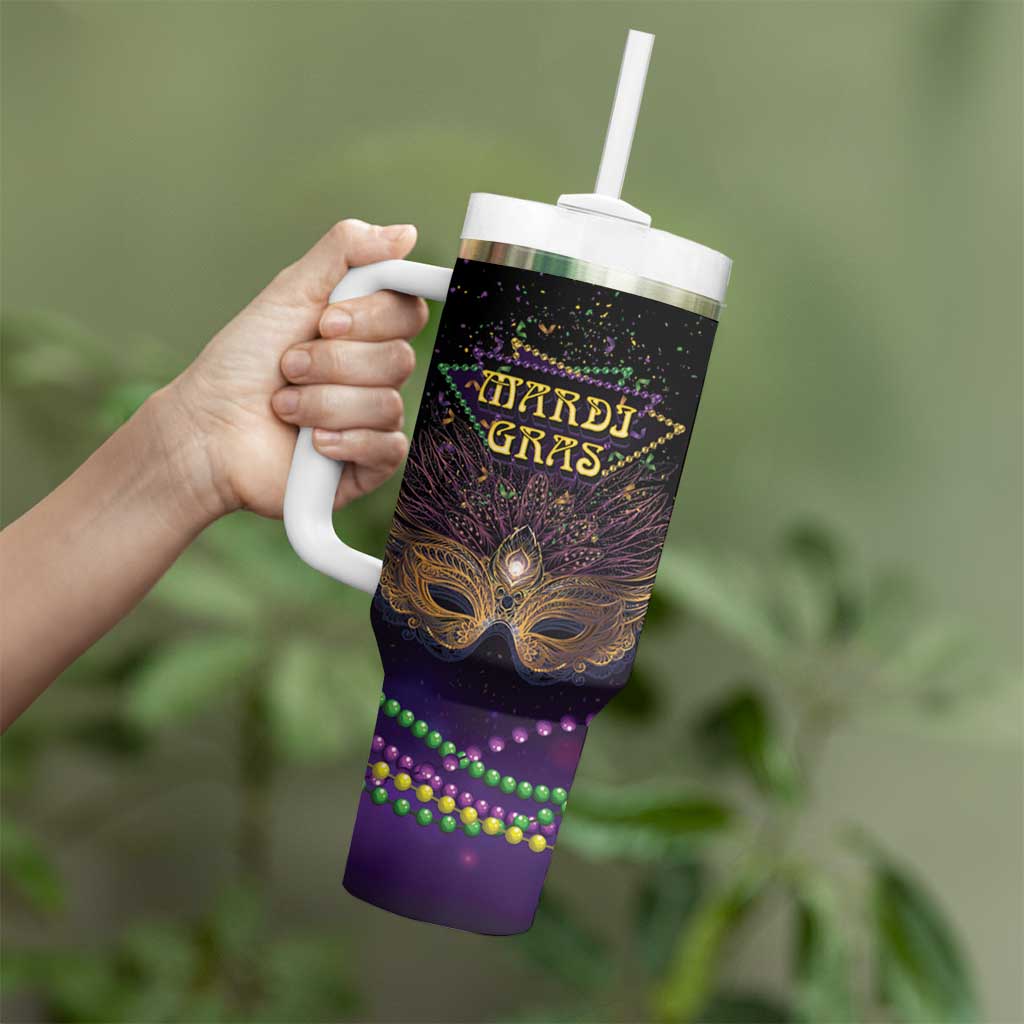 Personalized Mardi Gras Tumbler With Handle Carnival Mask Special Version - Wonder Print Shop