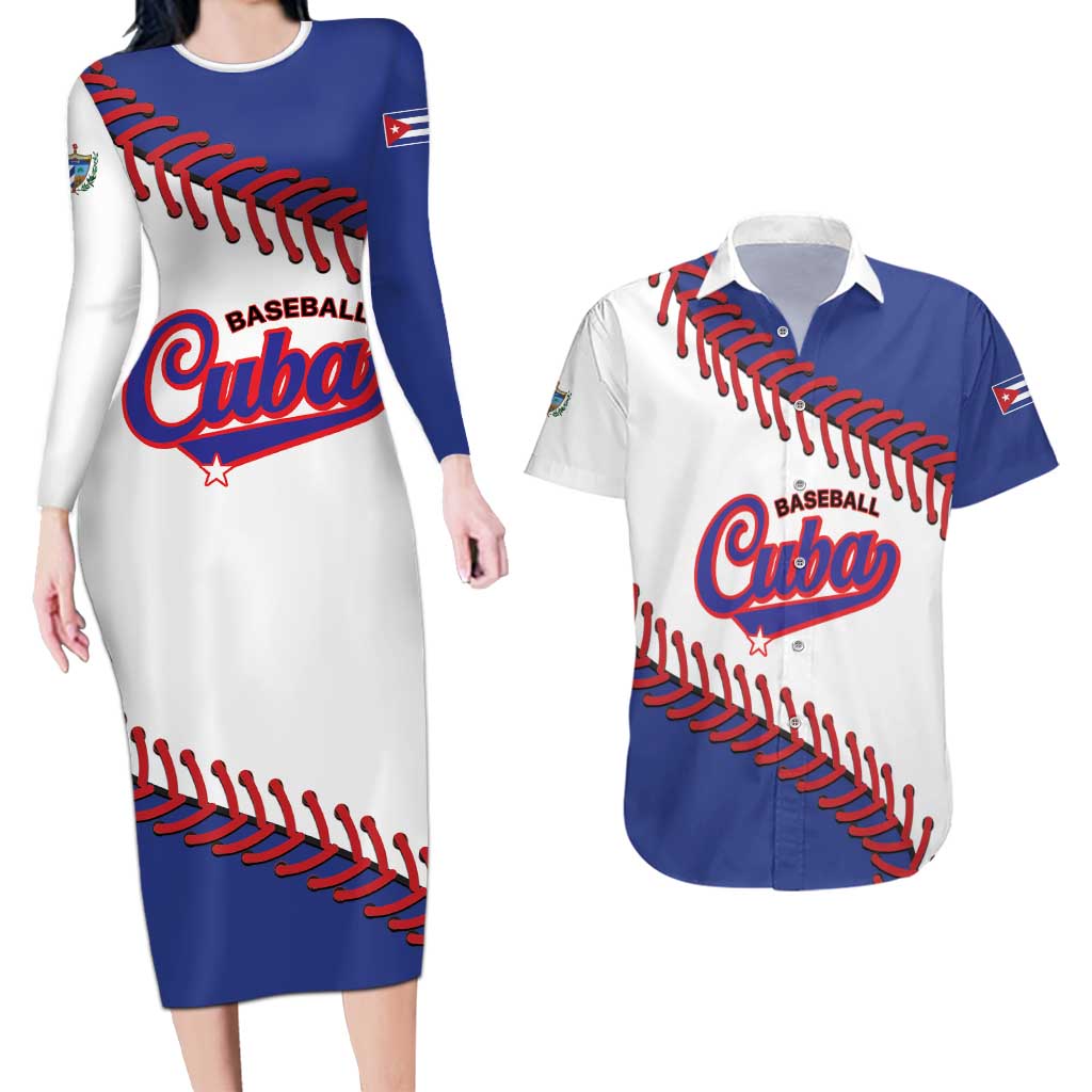 Custom Baseball Cuba 2025 Couples Matching Long Sleeve Bodycon Dress and Hawaiian Shirt Cuba Powerhouse of Baseball