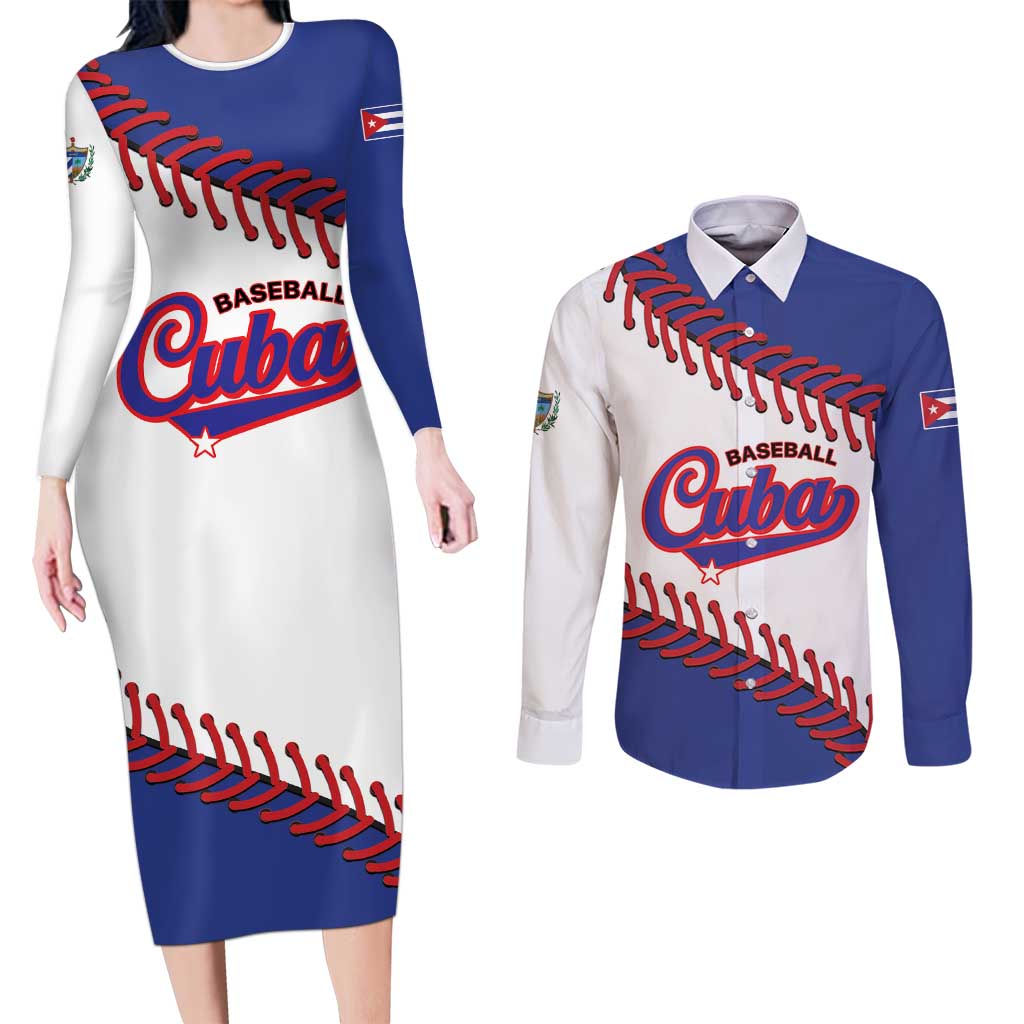 Custom Baseball Cuba 2025 Couples Matching Long Sleeve Bodycon Dress and Long Sleeve Button Shirt Cuba Powerhouse of Baseball