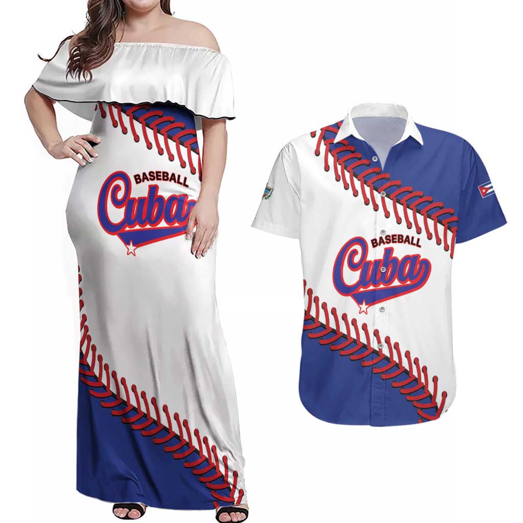 Custom Baseball Cuba 2025 Couples Matching Off Shoulder Maxi Dress and Hawaiian Shirt Cuba Powerhouse of Baseball