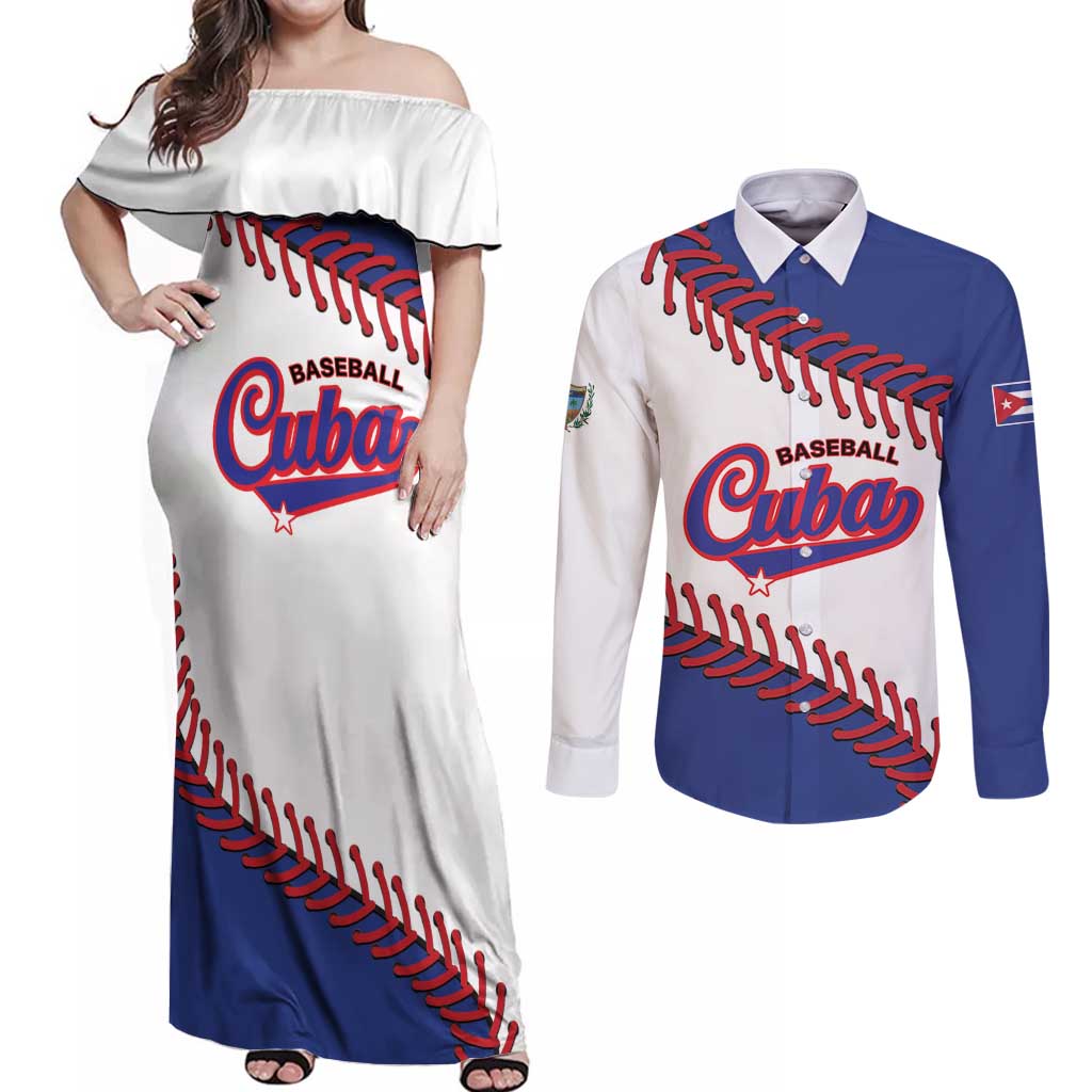 Custom Baseball Cuba 2025 Couples Matching Off Shoulder Maxi Dress and Long Sleeve Button Shirt Cuba Powerhouse of Baseball