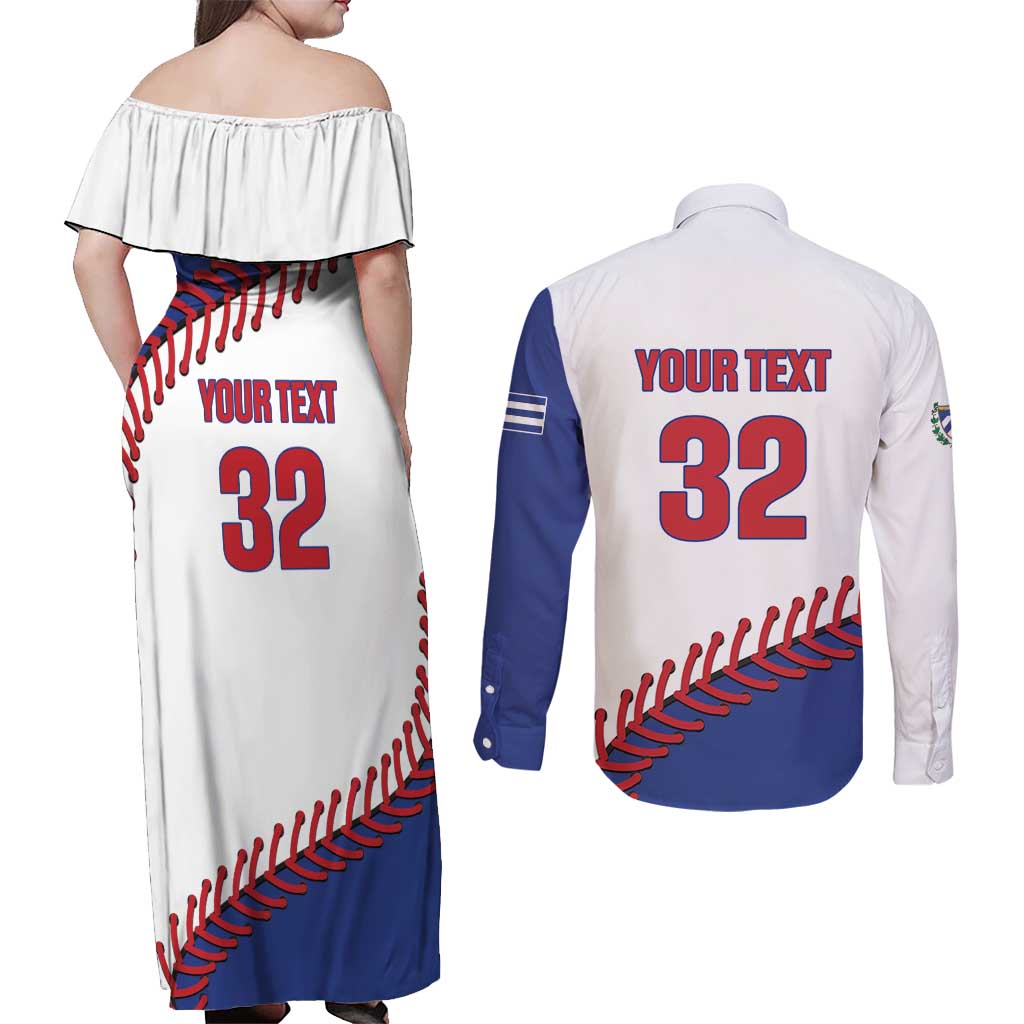 Custom Baseball Cuba 2025 Couples Matching Off Shoulder Maxi Dress and Long Sleeve Button Shirt Cuba Powerhouse of Baseball