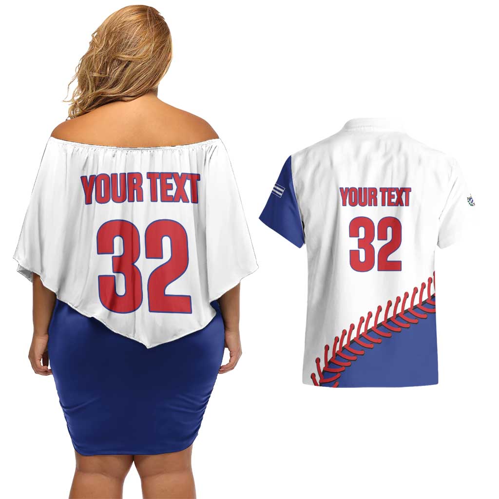 Custom Baseball Cuba 2025 Couples Matching Off Shoulder Short Dress and Hawaiian Shirt Cuba Powerhouse of Baseball