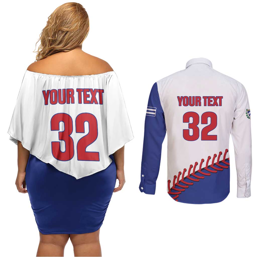 Custom Baseball Cuba 2025 Couples Matching Off Shoulder Short Dress and Long Sleeve Button Shirt Cuba Powerhouse of Baseball
