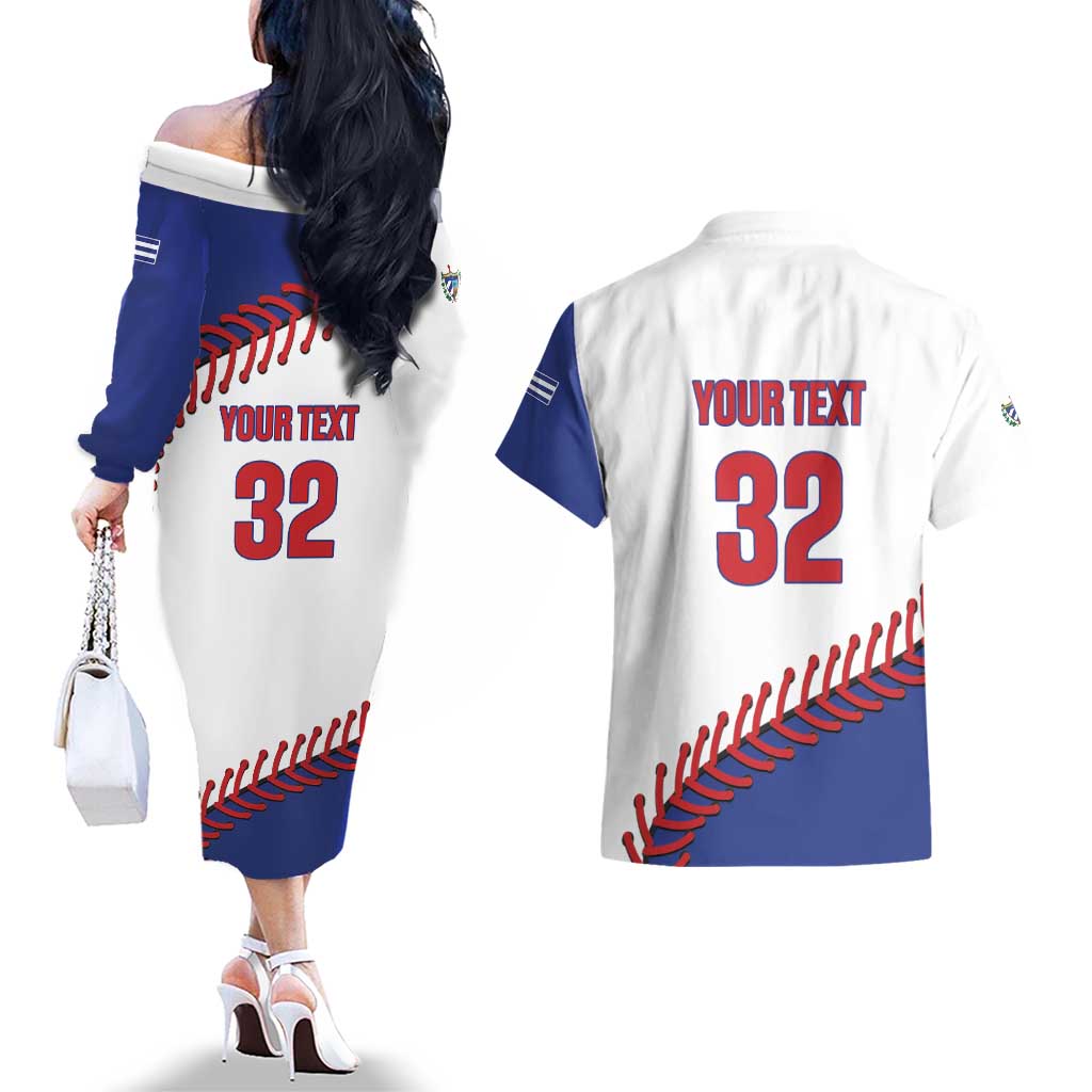 Custom Baseball Cuba 2025 Couples Matching Off The Shoulder Long Sleeve Dress and Hawaiian Shirt Cuba Powerhouse of Baseball