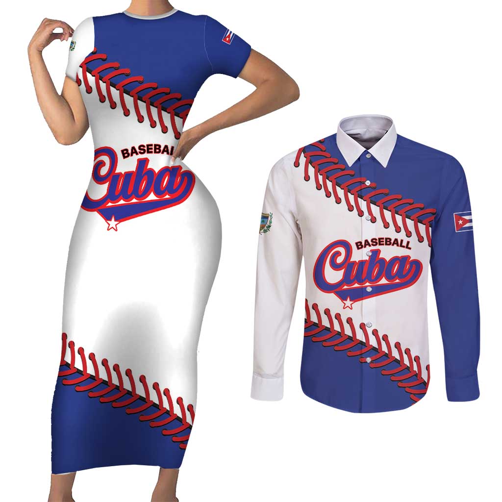 Custom Baseball Cuba 2025 Couples Matching Short Sleeve Bodycon Dress and Long Sleeve Button Shirt Cuba Powerhouse of Baseball