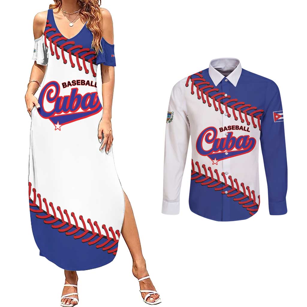 Custom Baseball Cuba 2025 Couples Matching Summer Maxi Dress and Long Sleeve Button Shirt Cuba Powerhouse of Baseball