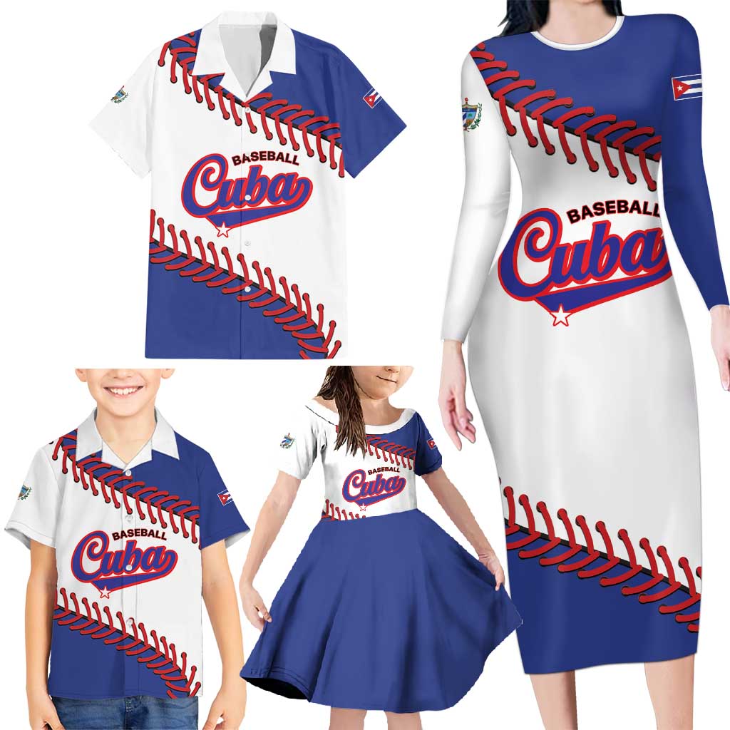 Custom Baseball Cuba 2025 Family Matching Long Sleeve Bodycon Dress and Hawaiian Shirt Cuba Powerhouse of Baseball