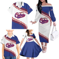 Custom Baseball Cuba 2025 Family Matching Off The Shoulder Long Sleeve Dress and Hawaiian Shirt Cuba Powerhouse of Baseball