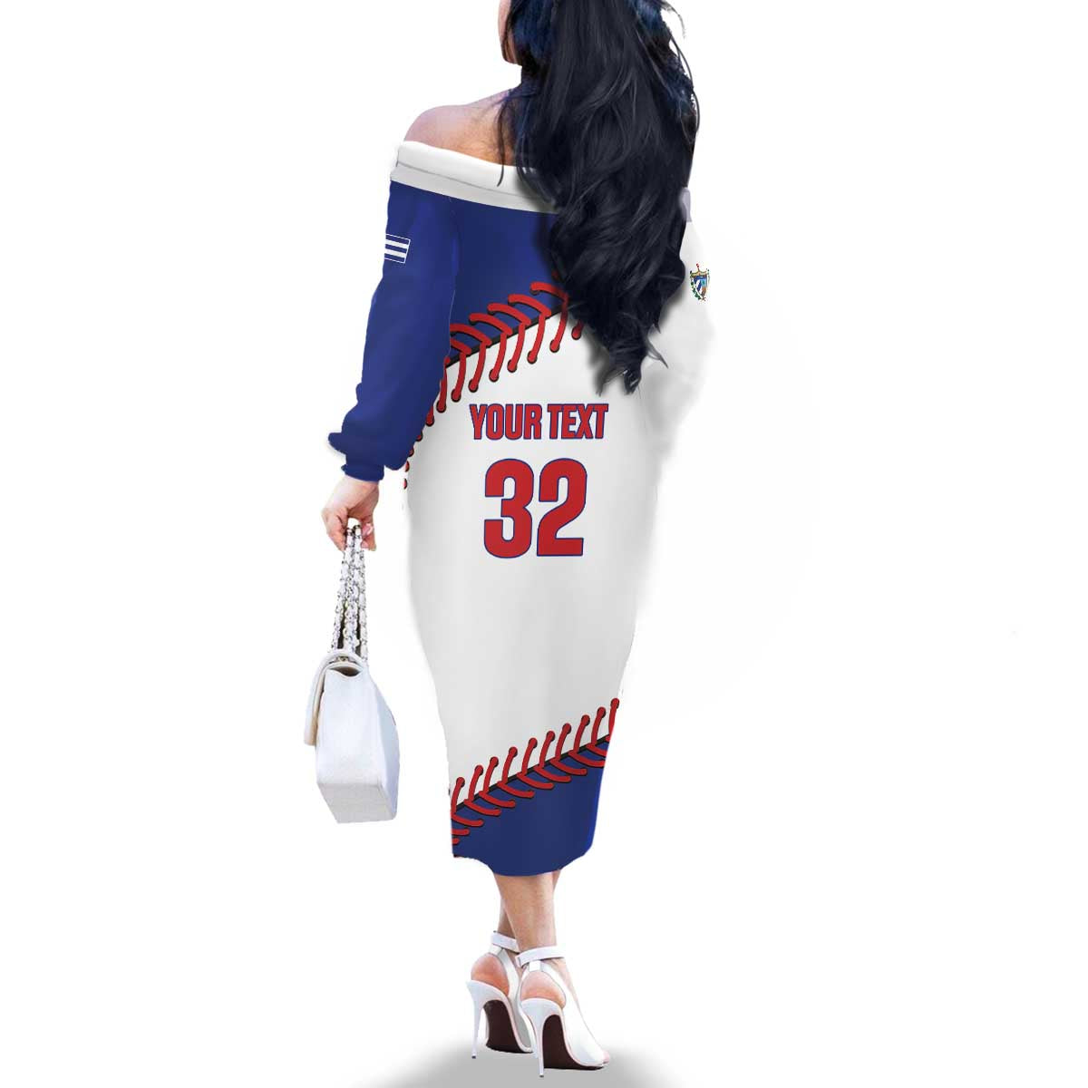Custom Baseball Cuba 2025 Family Matching Off The Shoulder Long Sleeve Dress and Hawaiian Shirt Cuba Powerhouse of Baseball