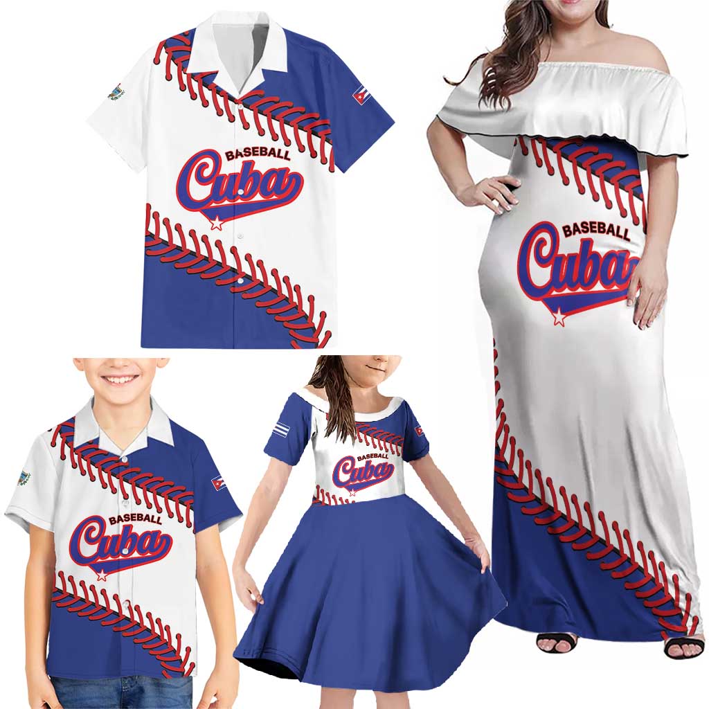 Custom Baseball Cuba 2025 Family Matching Off Shoulder Maxi Dress and Hawaiian Shirt Cuba Powerhouse of Baseball