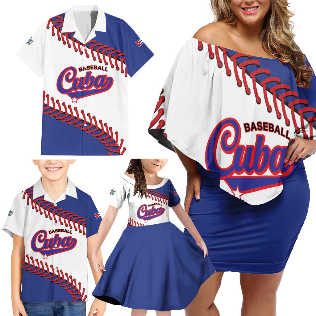 Custom Baseball Cuba 2025 Family Matching Off Shoulder Short Dress and Hawaiian Shirt Cuba Powerhouse of Baseball