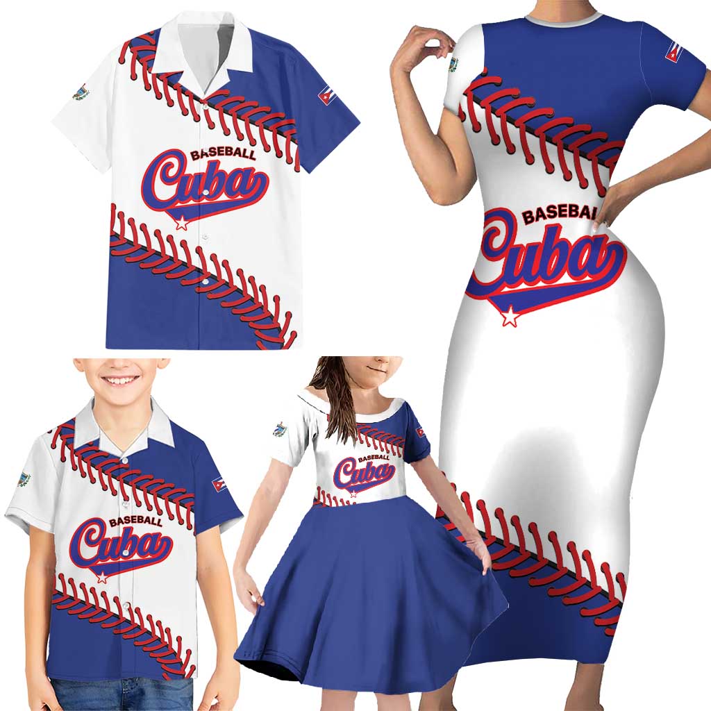Custom Baseball Cuba 2025 Family Matching Short Sleeve Bodycon Dress and Hawaiian Shirt Cuba Powerhouse of Baseball