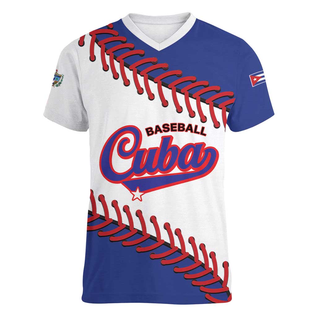 Custom Baseball Cuba 2025 Women V-Neck T-Shirt Cuba Powerhouse of Baseball