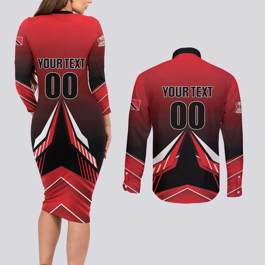 Custom Cricket Trinidad and Tobago Red Force Couples Matching Long Sleeve Bodycon Dress and Long Sleeve Button Shirt Go Champion