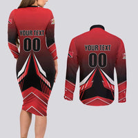 Custom Cricket Trinidad and Tobago Red Force Couples Matching Long Sleeve Bodycon Dress and Long Sleeve Button Shirt Go Champion