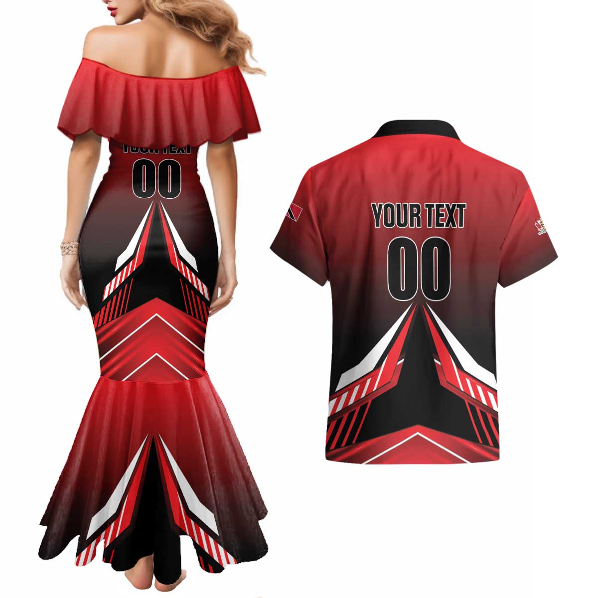 Custom Cricket Trinidad and Tobago Red Force Couples Matching Mermaid Dress and Hawaiian Shirt Go Champion