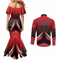 Custom Cricket Trinidad and Tobago Red Force Couples Matching Mermaid Dress and Long Sleeve Button Shirt Go Champion
