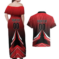 Custom Cricket Trinidad and Tobago Red Force Couples Matching Off Shoulder Maxi Dress and Hawaiian Shirt Go Champion