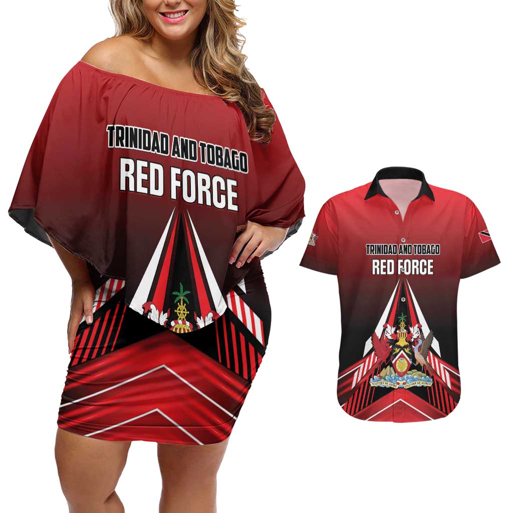 Custom Cricket Trinidad and Tobago Red Force Couples Matching Off Shoulder Short Dress and Hawaiian Shirt Go Champion