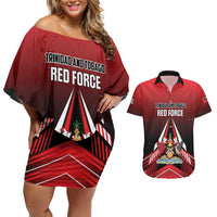 Custom Cricket Trinidad and Tobago Red Force Couples Matching Off Shoulder Short Dress and Hawaiian Shirt Go Champion