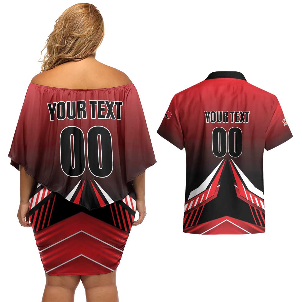 Custom Cricket Trinidad and Tobago Red Force Couples Matching Off Shoulder Short Dress and Hawaiian Shirt Go Champion