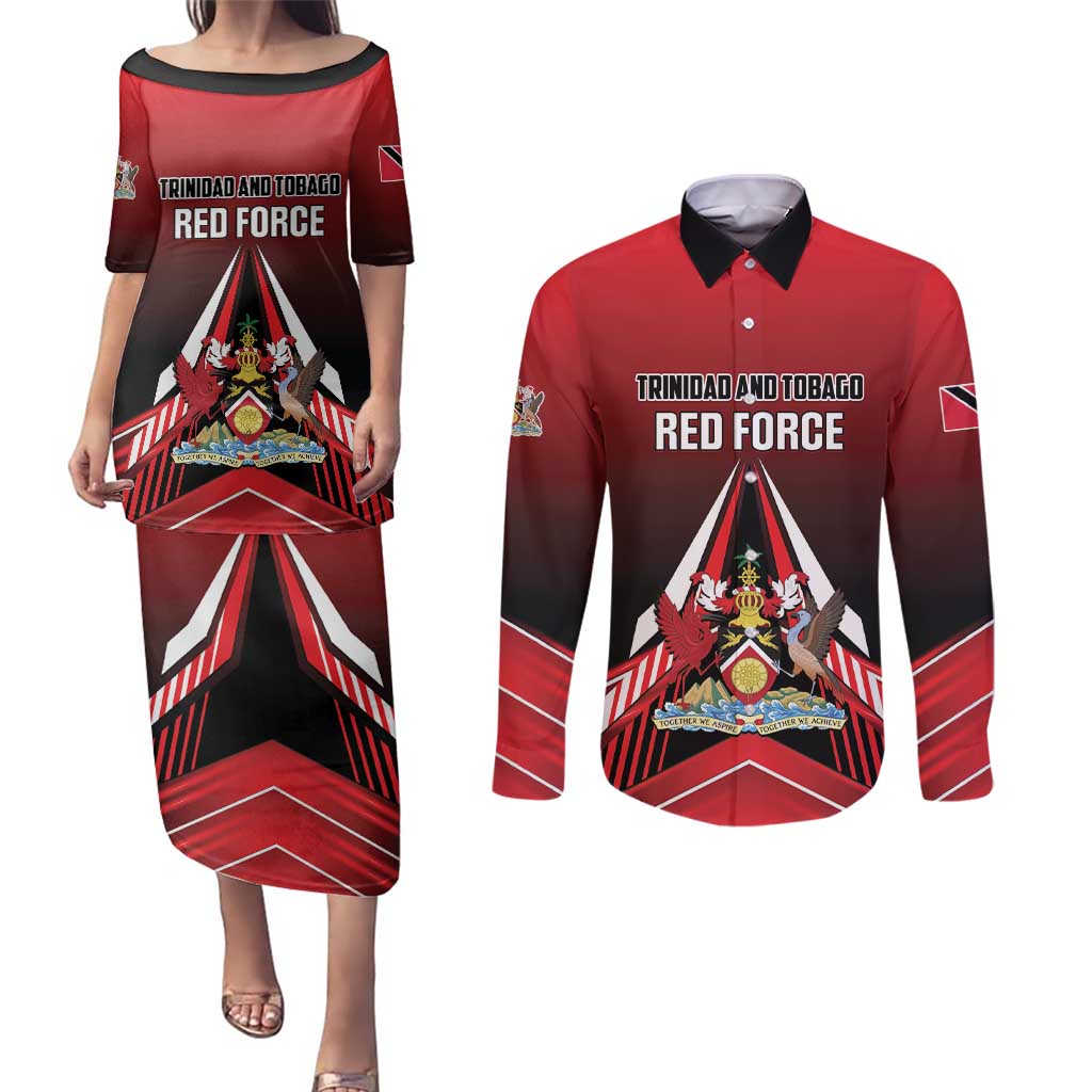 Custom Cricket Trinidad and Tobago Red Force Couples Matching Puletasi and Long Sleeve Button Shirt Go Champion