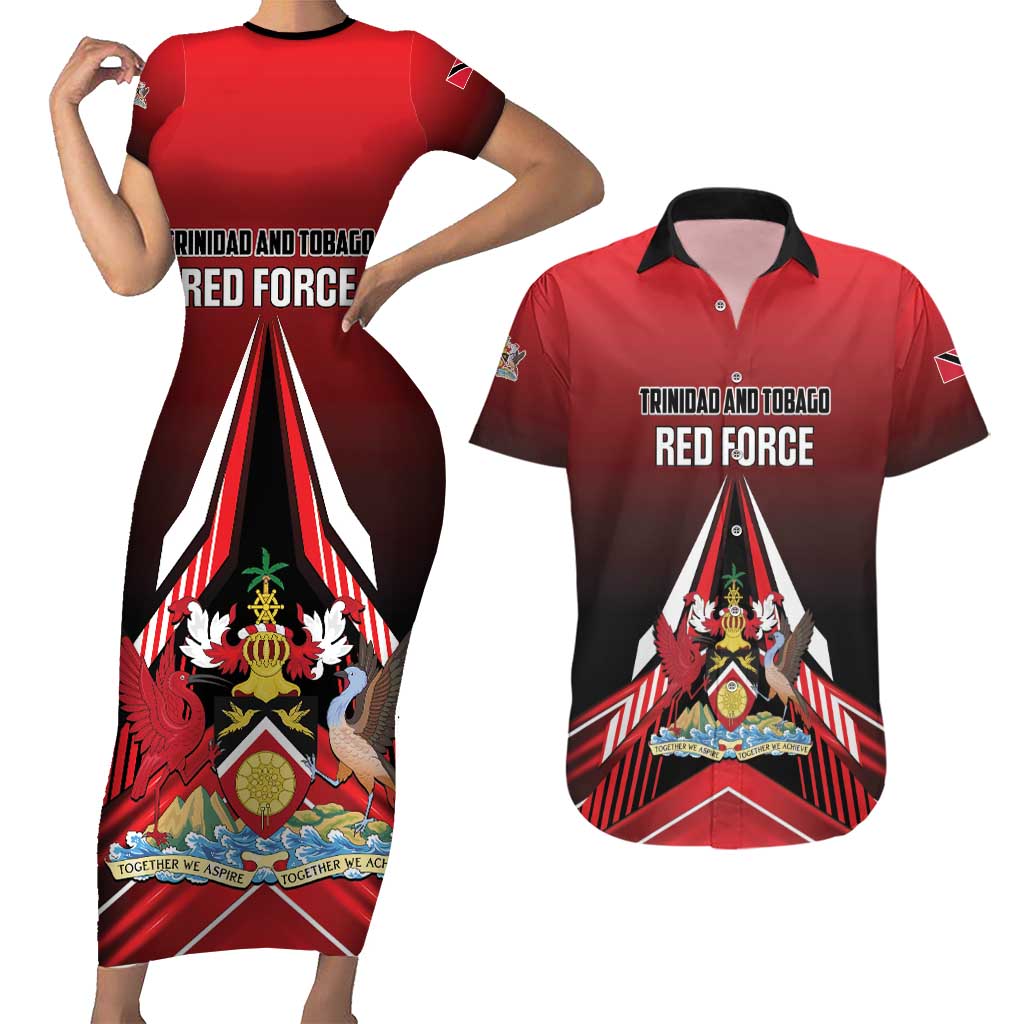 Custom Cricket Trinidad and Tobago Red Force Couples Matching Short Sleeve Bodycon Dress and Hawaiian Shirt Go Champion