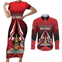 Custom Cricket Trinidad and Tobago Red Force Couples Matching Short Sleeve Bodycon Dress and Long Sleeve Button Shirt Go Champion