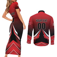 Custom Cricket Trinidad and Tobago Red Force Couples Matching Short Sleeve Bodycon Dress and Long Sleeve Button Shirt Go Champion