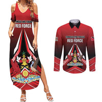 Custom Cricket Trinidad and Tobago Red Force Couples Matching Summer Maxi Dress and Long Sleeve Button Shirt Go Champion