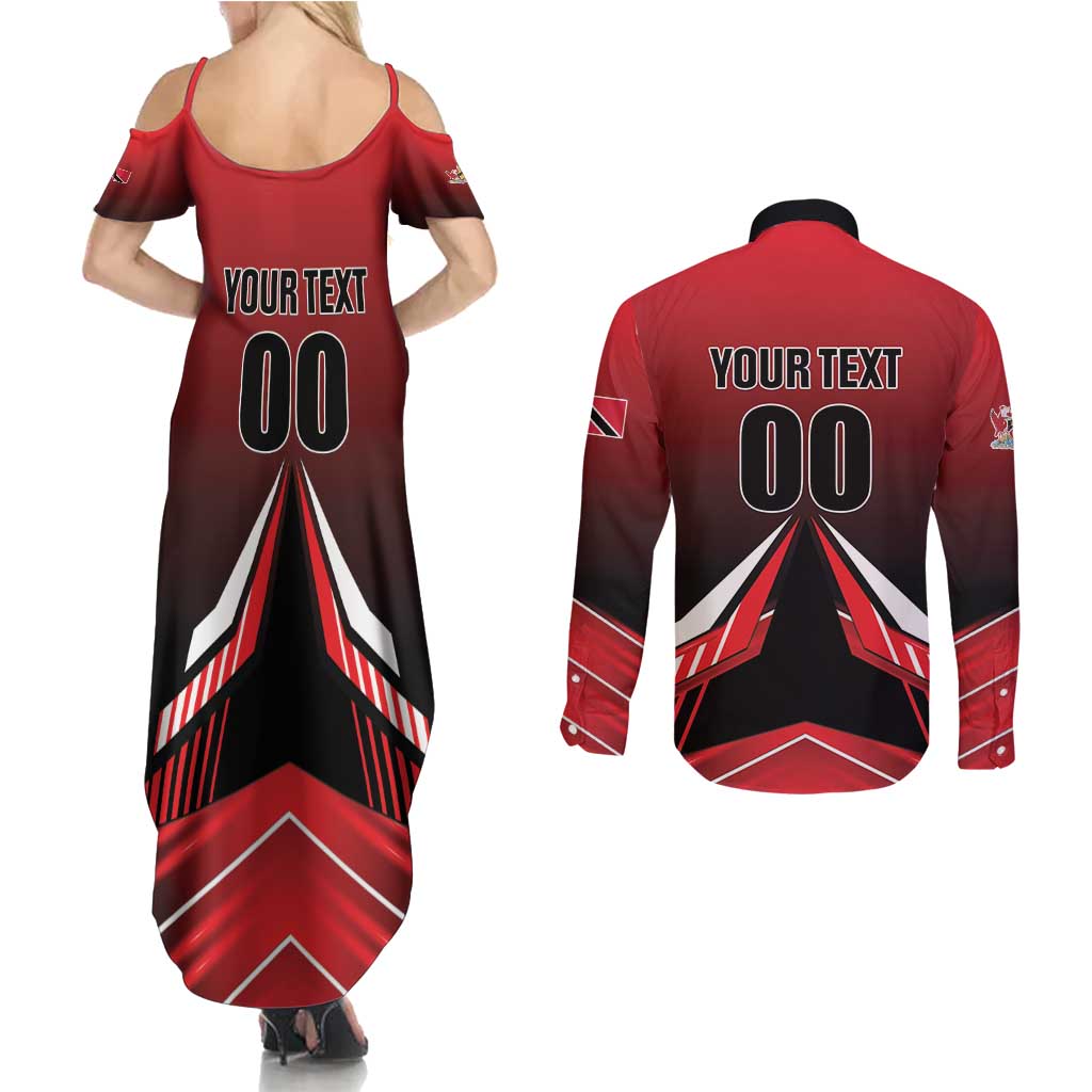 Custom Cricket Trinidad and Tobago Red Force Couples Matching Summer Maxi Dress and Long Sleeve Button Shirt Go Champion