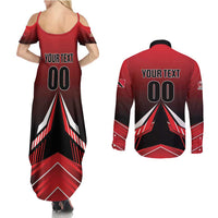 Custom Cricket Trinidad and Tobago Red Force Couples Matching Summer Maxi Dress and Long Sleeve Button Shirt Go Champion