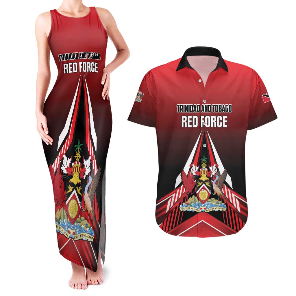 Custom Cricket Trinidad and Tobago Red Force Couples Matching Tank Maxi Dress and Hawaiian Shirt Go Champion