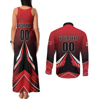 Custom Cricket Trinidad and Tobago Red Force Couples Matching Tank Maxi Dress and Long Sleeve Button Shirt Go Champion