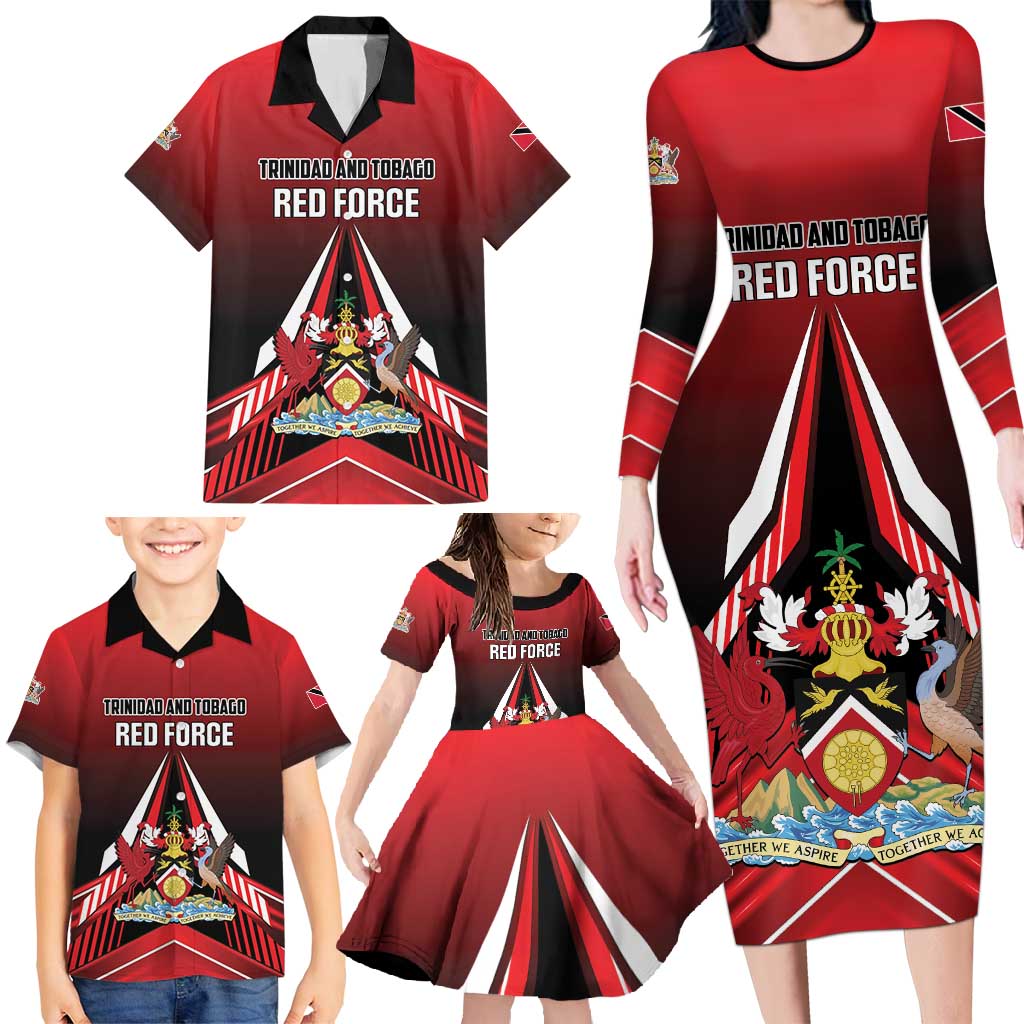 Custom Cricket Trinidad and Tobago Red Force Family Matching Long Sleeve Bodycon Dress and Hawaiian Shirt Go Champion