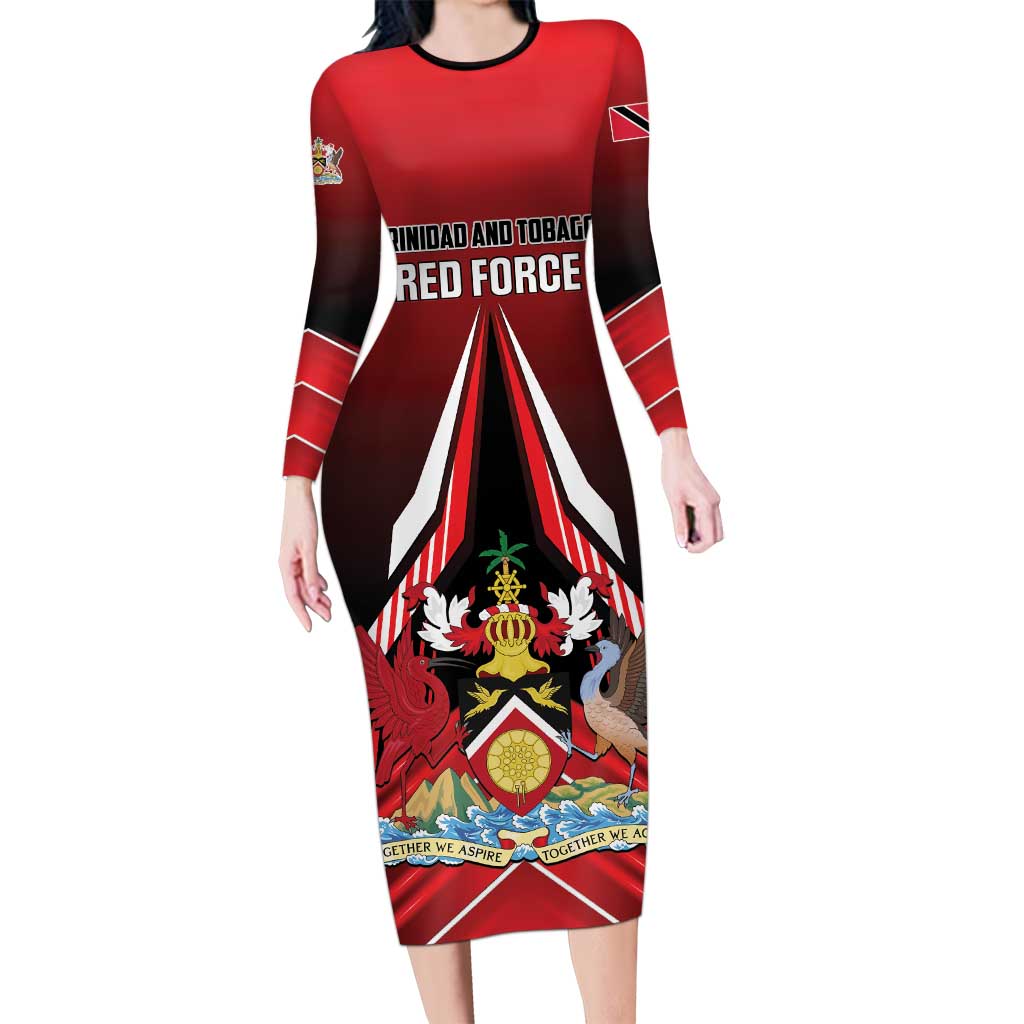 Custom Cricket Trinidad and Tobago Red Force Family Matching Long Sleeve Bodycon Dress and Hawaiian Shirt Go Champion