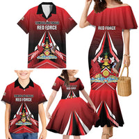 Custom Cricket Trinidad and Tobago Red Force Family Matching Mermaid Dress and Hawaiian Shirt Go Champion