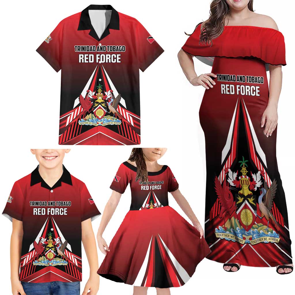 Custom Cricket Trinidad and Tobago Red Force Family Matching Off Shoulder Maxi Dress and Hawaiian Shirt Go Champion