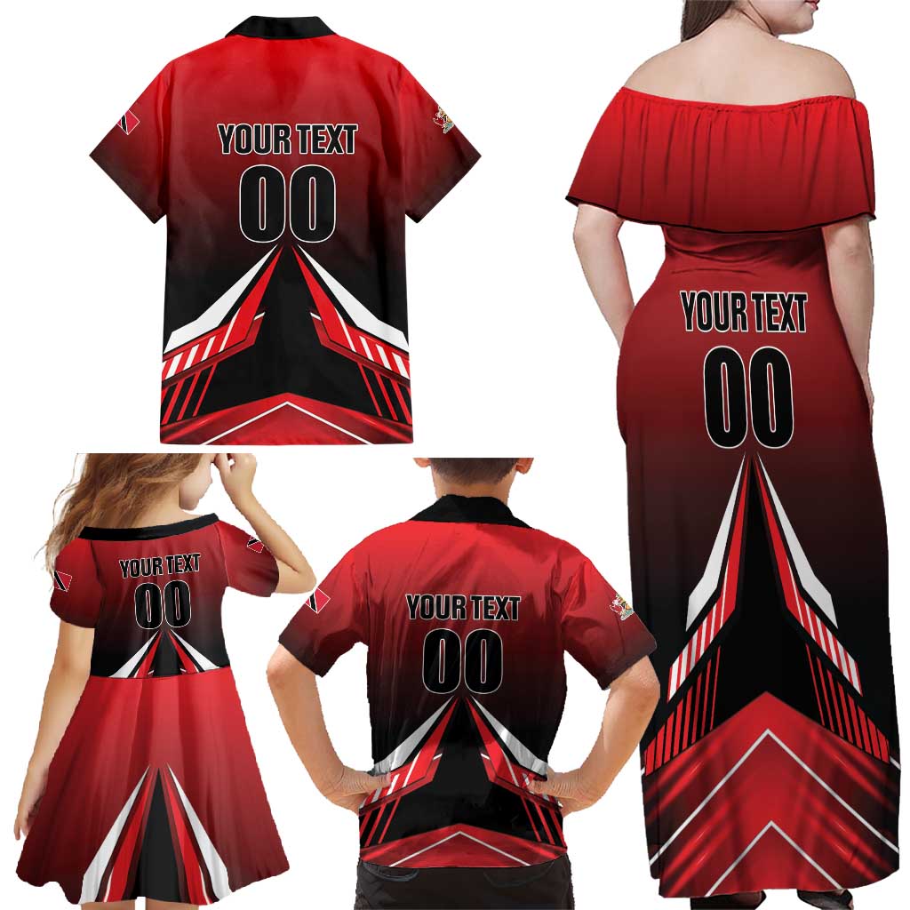 Custom Cricket Trinidad and Tobago Red Force Family Matching Off Shoulder Maxi Dress and Hawaiian Shirt Go Champion