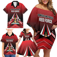 Custom Cricket Trinidad and Tobago Red Force Family Matching Off Shoulder Short Dress and Hawaiian Shirt Go Champion